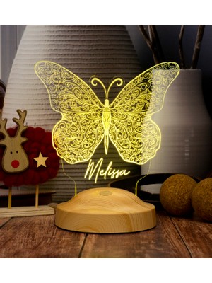 Sevgi Lambası Kişiye Özel Kelebek LED Lamba, Kelebek Tasarımlı 3D Gece Lambası, Kelebek Desenli LED Masa Lambası