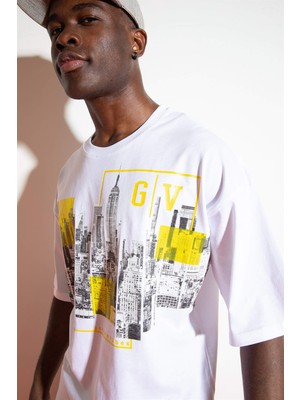 Gothamvibes Erkek City Oversize Beyaz T-Shirt