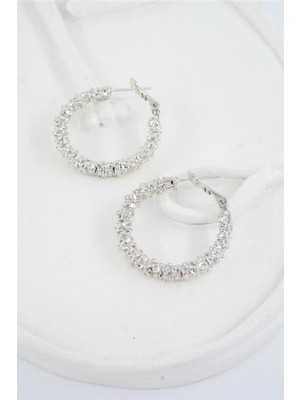 By Zeyna Aksesuar Kadın 4 cm Tırtıklı Halka Küpe