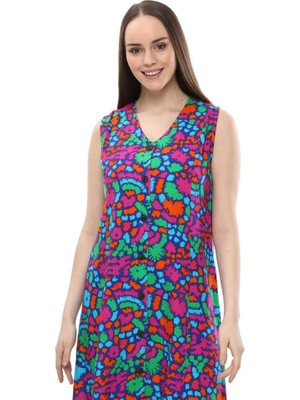 Likapa Kolsuz Pamuklu Viskon Rahat Yeşil Pembe Elbise