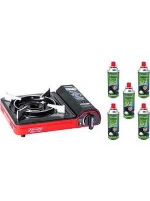 Tekli Portatif Kamp Ocak Gaz Stop Emniyetli + 5 Adet 227 Kartuş