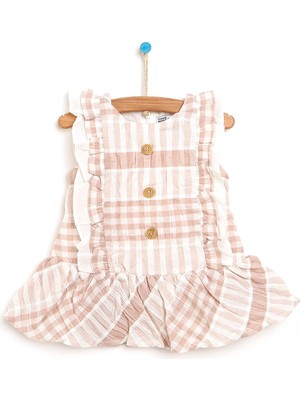 HelloBaby HelloBaby Basic Kız Bebek Düğmeli Fırfırlı Elbise Kız Bebek