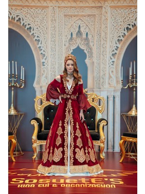 Sosyete Bordo Gold Ispanyol Kol Kaftan Bindallı BRD19