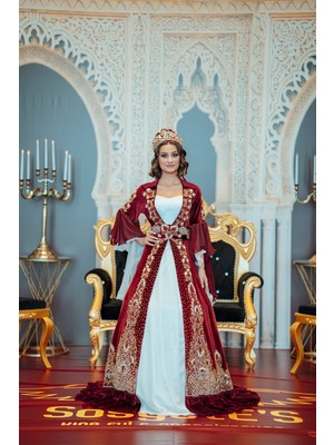 Sosyete Bordo Gold Volanlı Kaftan Bindallı BRD20