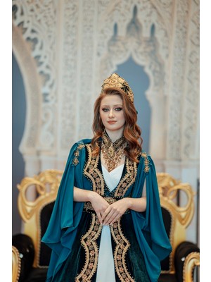 Sosyete Yeşil Gold Kaftan Bindallı YŞL19