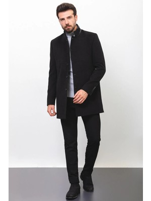 Mcr Erkek Slim Fit Hakim Yaka Yün Kaban 21240 Siyah