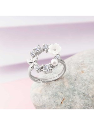 Stil Love Gümüş Ayarlanabilir Manolya Çiçeği Kadın Yüzük