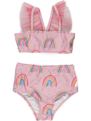 Panço Kız Bebek Tül Detaylı Baskılı Bikini Takım