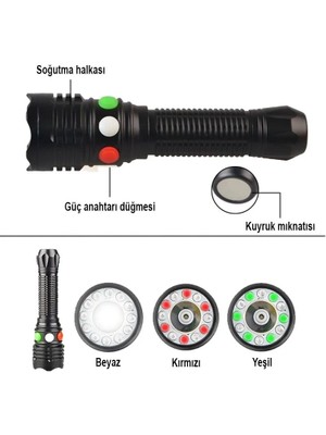 Powermaster Şarj Edilebilir 3 Watt 3 Renkli Ledli El Feneri