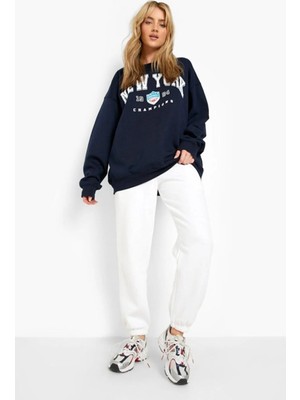 Trendseninle Kadın New York Baskılı Oversize Sweatshirt