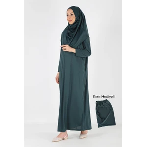 2133_Tek Parça Kaymaz Başörtülü Namaz Tesettür Elbise