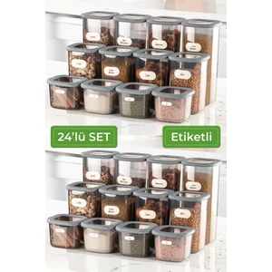 24'lü Etiketli Kare Erzak Saklama Kabı Set
