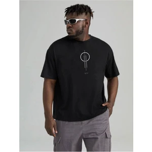 Erkek Siyah Halka Dikey Baskılı Oversize T-Shirt