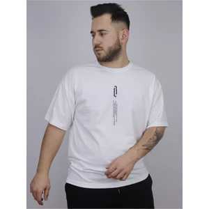 Beyaz Göğüs Dikey Baskılı Oversize T-Shirt