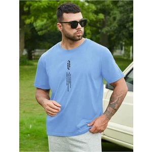 Mavi Göğüs Dikey Baskılı Oversize T-Shirt