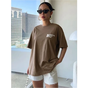 Kahverengi Effect Baskılı Oversize T-Shirt