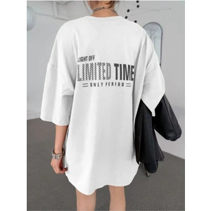 Beyaz Limited Time Baskılı Oversize T-Shirt