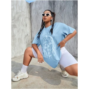 Mavi Yüz Baskılı Oversize Tshirt