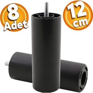 Mobilya Kanepe Baza Koltuk Yükseltici Orta Destek Ayağı 12 Cm Siyah Ayakları (8 Adet)