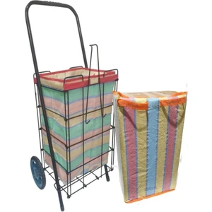 Kalın Telli Sağlam Metal Gövde Fazladan 1 Yedek Çantalı Pazar Arabası Katlanır Alışveriş Arabası