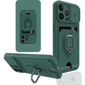 Happycase iPhone 13 Pro Max Kılıf Zuma Kartvizitli Yüzüklü Silikon - Yeşil
