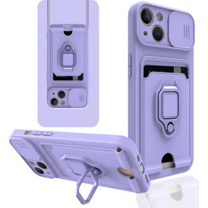Happycase iPhone 14 Plus Kılıf Zuma Kartvizitli Yüzüklü Silikon - Lila