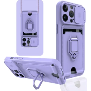 Happycase iPhone 13 Pro Kılıf Zuma Kartvizitli Yüzüklü Silikon - Lila