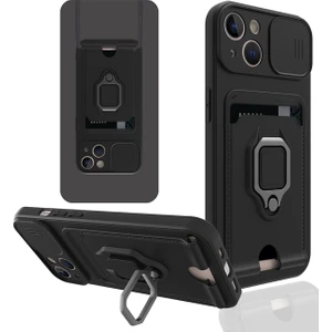 Happycase iPhone 14 Plus Kılıf Zuma Kartvizitli Yüzüklü Silikon - Siyah