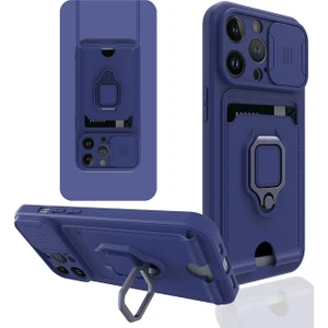 Happycase iPhone 13 Pro Max Kılıf Zuma Kartvizitli Yüzüklü Silikon - Lacivert
