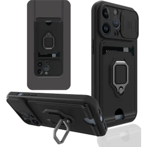 Happycase iPhone 13 Pro Max Kılıf Zuma Kartvizitli Yüzüklü Silikon - Siyah