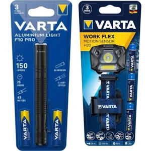 Sava-Varta 18648 Work Flex Motion Sensor Kafa Feneri ve 16606 El Feneri Alüminyum Işık F10 Pro