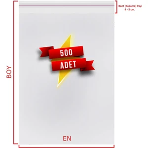 10X10+5 Cm. (10*15) 500 Adet Şeffaf Bantlı Yapışkanlı Jelatin Poşet