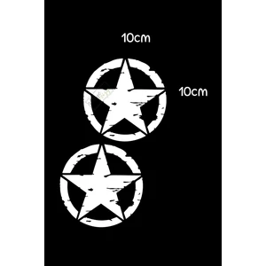 Atölye Çizgi 2 Adet Army Star, Askeri Yıldız Off Road Sticker Beyaz 10 cm