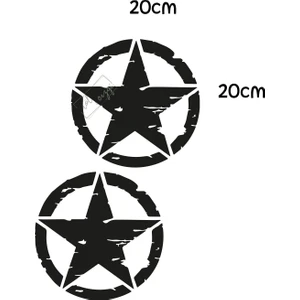 Atölye Çizgi 2 Adet Army Star, Askeri Yıldız Off Road Sticker Siyah 20 cm