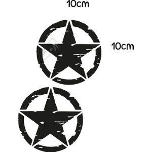 Atölye Çizgi 2 Adet Army Star, Askeri Yıldız Off Road Sticker Siyah 10 cm
