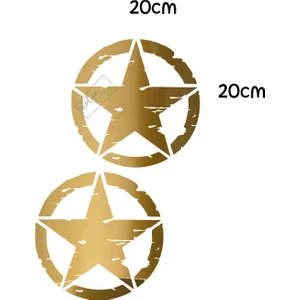Atölye Çizgi 2 Adet Army Star, Askeri Yıldız Off Road Sticker Gold 20 cm