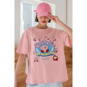 Kirby Anime Korean Somon Oversize Salas Boyfriend Kadın T-Shirt