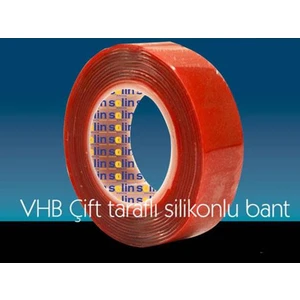 Çift Taraflı Akrilik Silikonize Bant 18 mm x 2 Metre Kırmızı Vhb