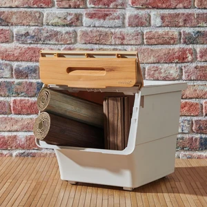 Motek 12 Litre Bambu Desen Tekerlekli Tekli Organizer 2 Adet