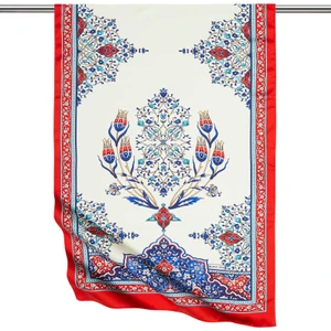 Bursa İpek Kırmızı Şamdan Desen Geniş Ipeksi Fular