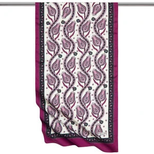 Bursa İpek Siyah Mor Sıra Lale Desen Dar Ipeksi Fular