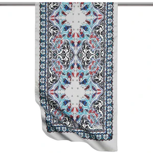 Bursa İpek Siyah Gri Çini Lale Desen Dar Ipeksi Fular