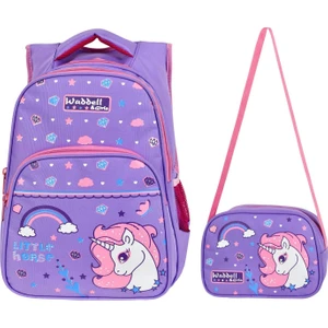 Waddellbag Kız Çocuk Mor Unicorn Ilkokul Sırt Çantası ve Beslenme Çantası