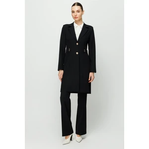 Aksesuar Detaylı Uzun Ceket Pantolon Takım  Siyah