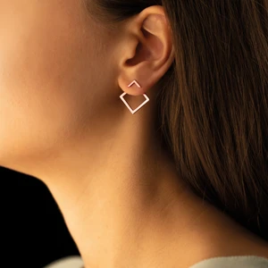 Dkmn Silver Ear Jacket Kare Gümüş Küpe