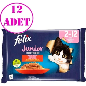 Junior Tavuklu ve Sığır Etli Yaş Kedi Maması (4X85GR) 12 Adet