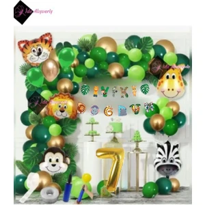 9 Yaş Iyi Ki Doğdun Uzar Yazı Safari Temalı Folyo Lüks Zincir Balon Seti