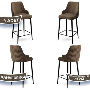 Tera Serisi, 65 cm Mutfak Bar Sandalyesi, Babyface Kumaş, Siyah Metal Ayak 4 Adet Sandalye