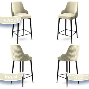 Tera Serisi, 65 cm Mutfak Bar Sandalyesi, Babyface Kumaş, Siyah Metal Ayak 4 Adet Sandalye