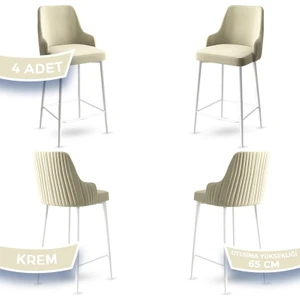 Concept Tera Serisi, 65 cm Mutfak Bar Sandalyesi,  Babyface Kumaş, Beyaz Metal Ayak 4 Adet Sandalye